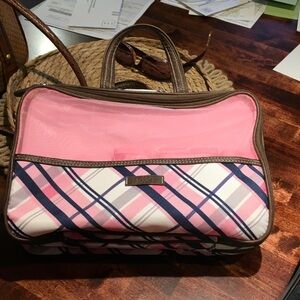 Modella Pink and Brown Plaid Cosmetic Bag